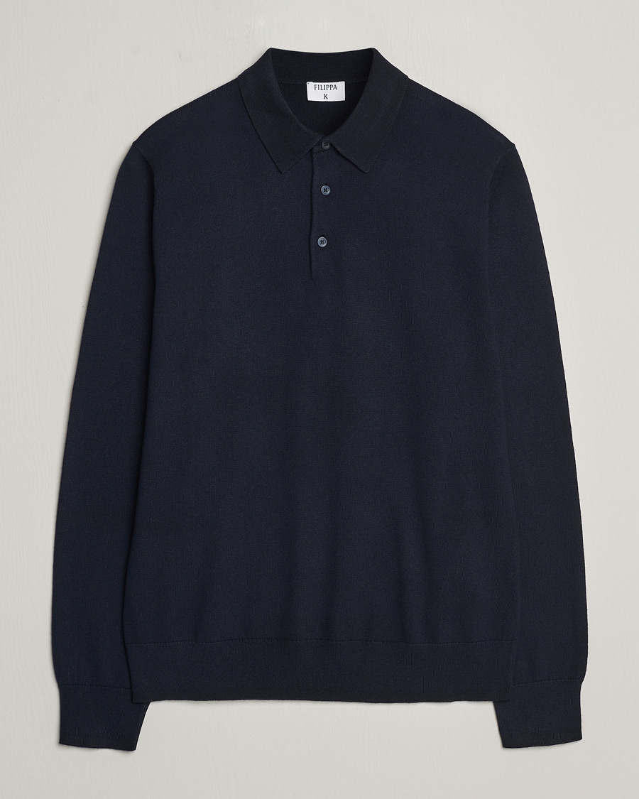 Mies | Puserot | Filippa K | Knitted Polo Shirt Navy