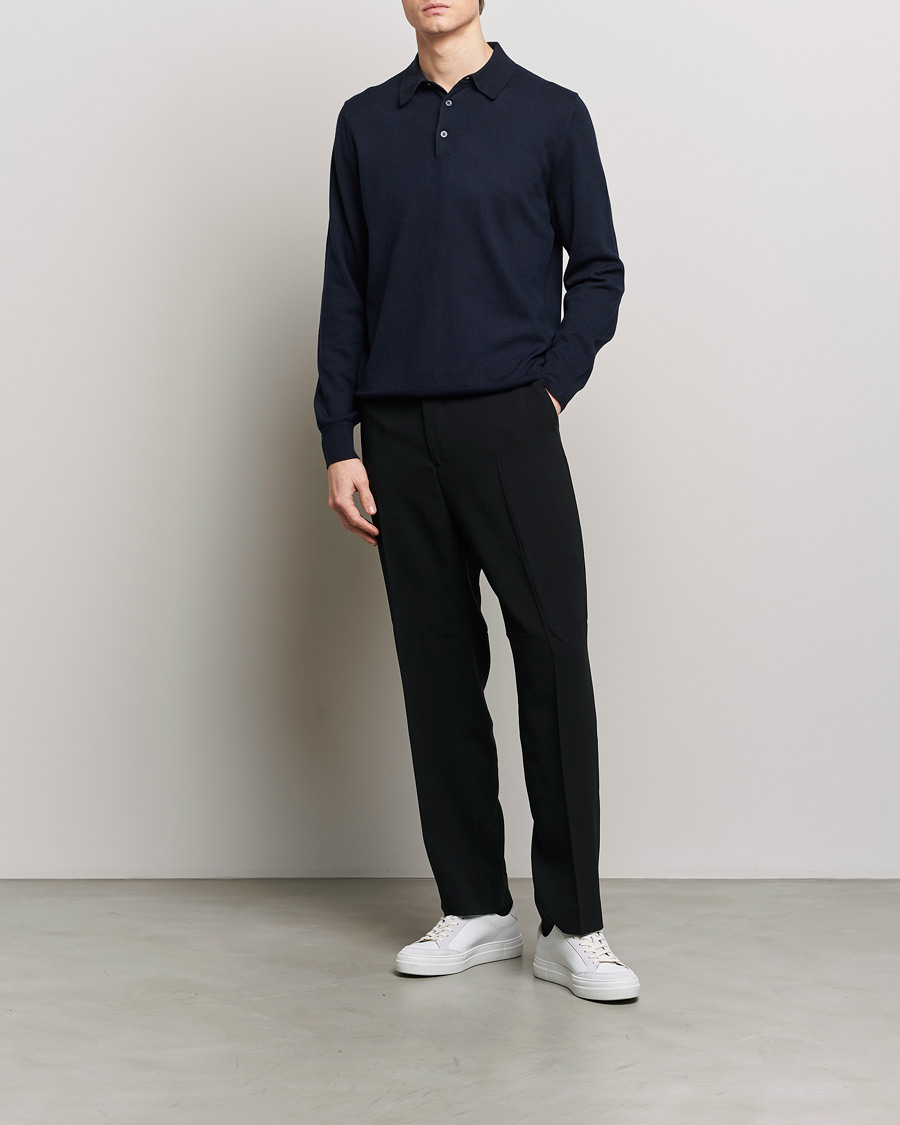 Mies | Puserot | Filippa K | Knitted Polo Shirt Navy
