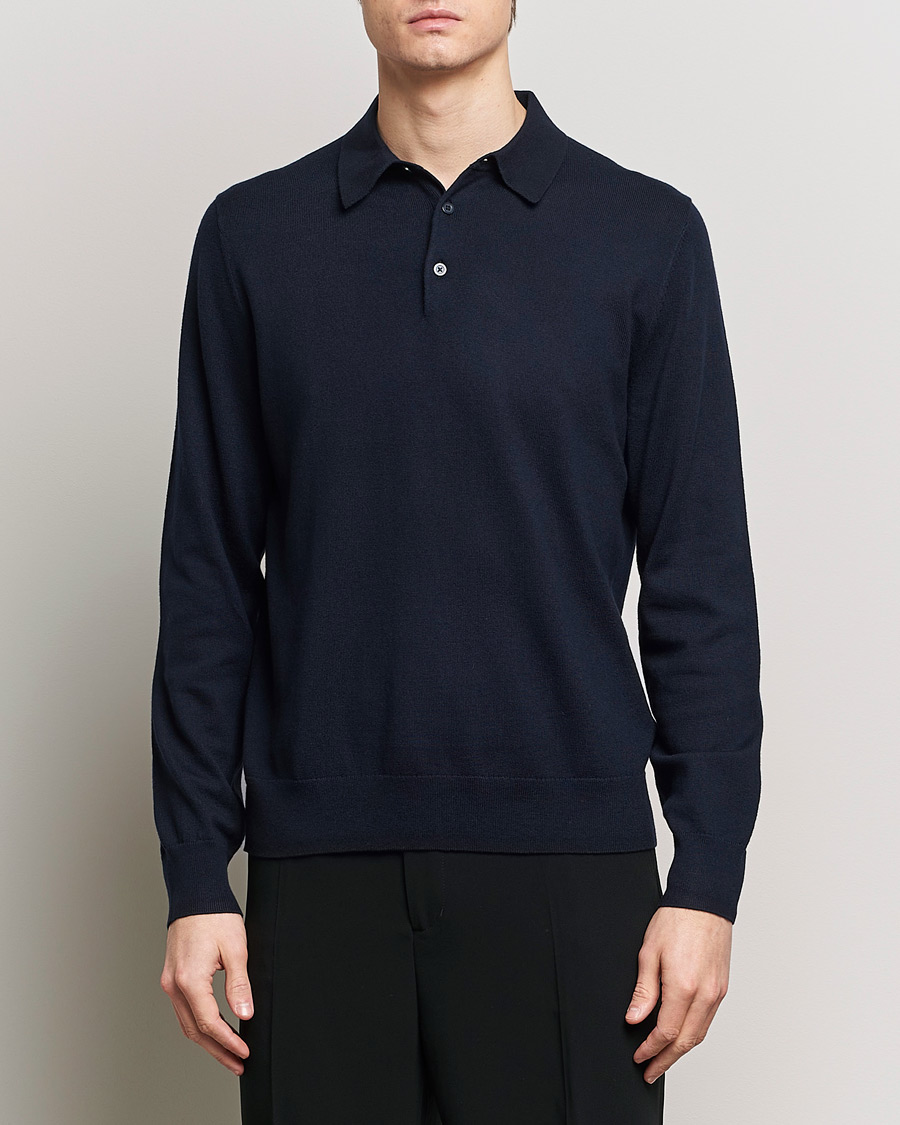 Mies | Puserot | Filippa K | Knitted Polo Shirt Navy