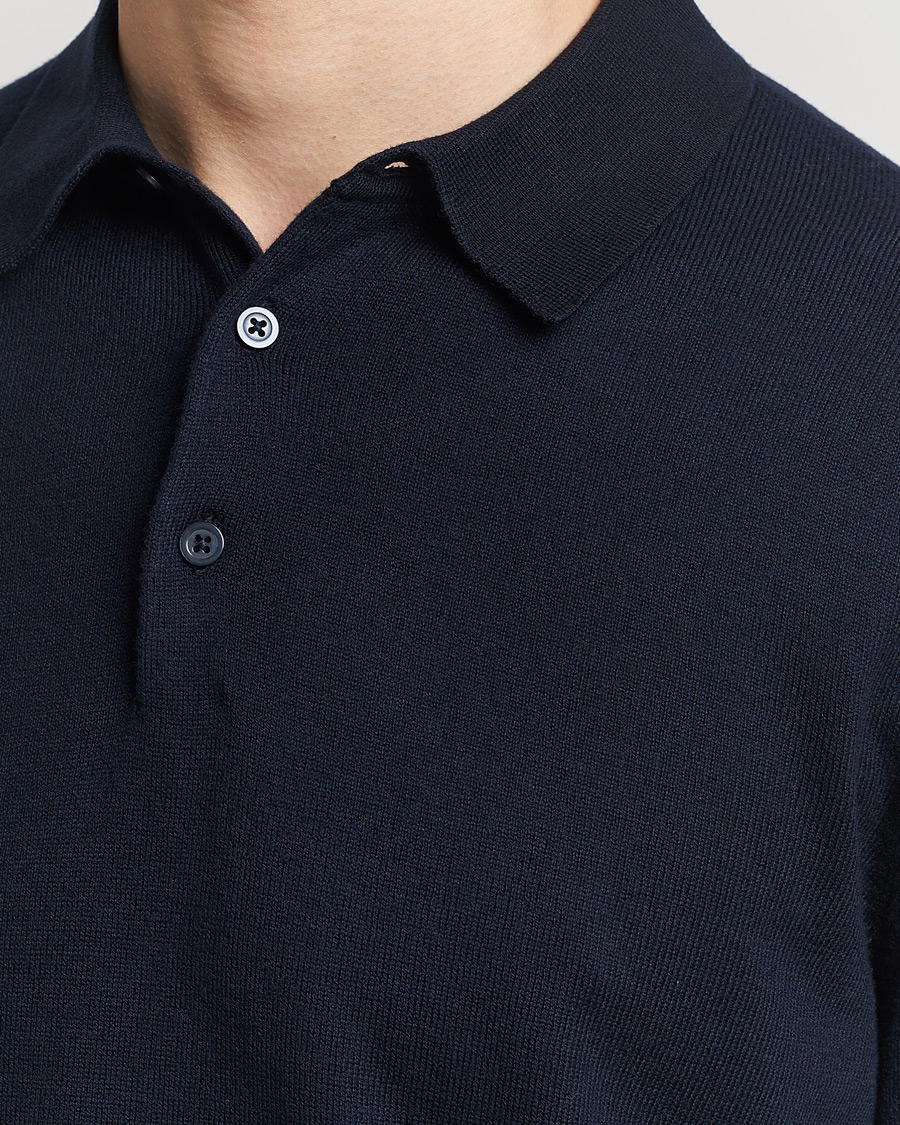 Mies | Puserot | Filippa K | Knitted Polo Shirt Navy