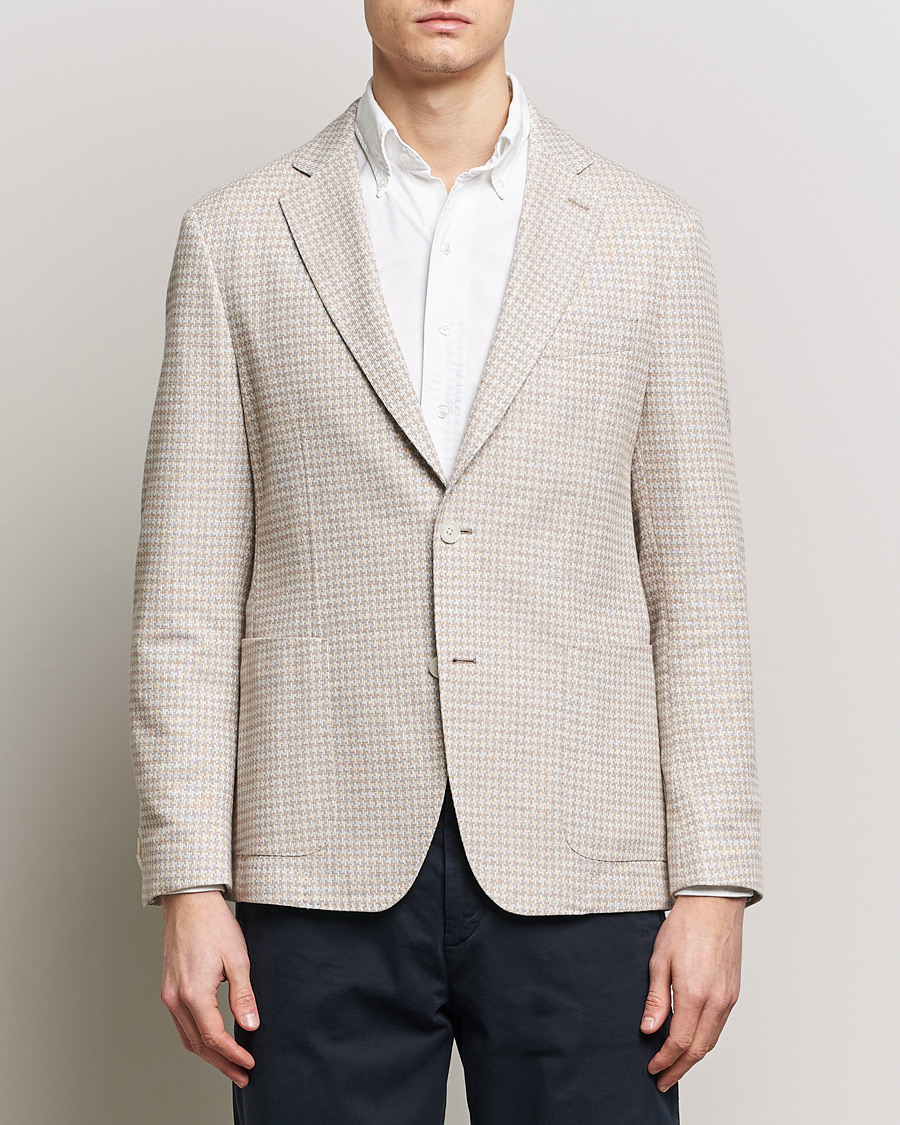 Mies | Pikkutakit | BOSS BLACK | Hanry Jersey Linen Checked Blazer Dark Beige