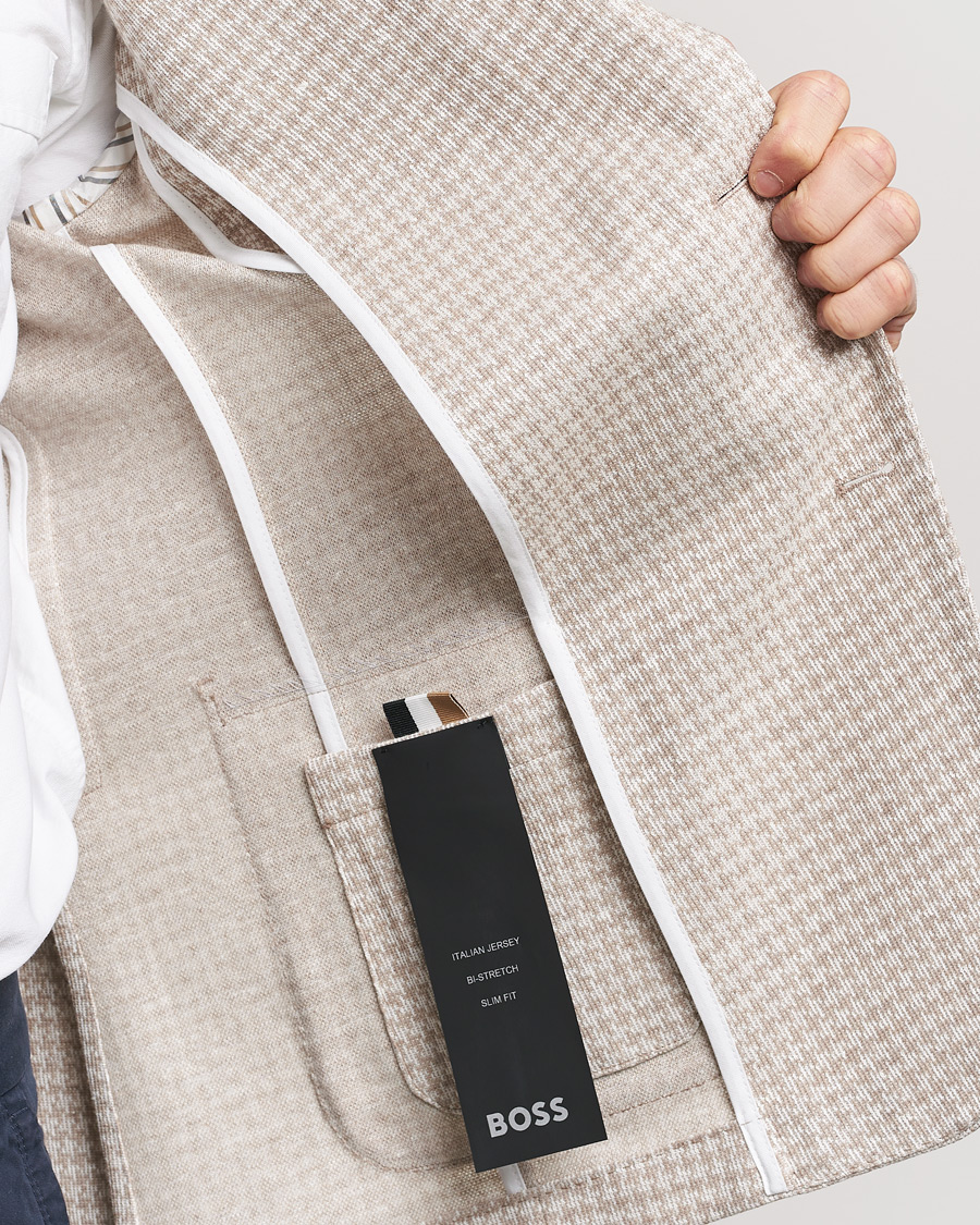 Mies | Pikkutakit | BOSS BLACK | Hanry Jersey Linen Checked Blazer Dark Beige