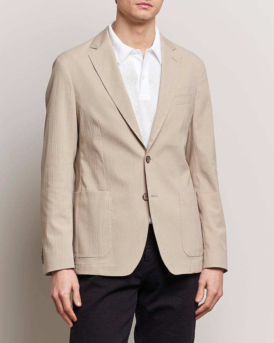 Mies | Pikkutakit | BOSS BLACK | Hanry Cotton Seersucker Blazer Dark Beige
