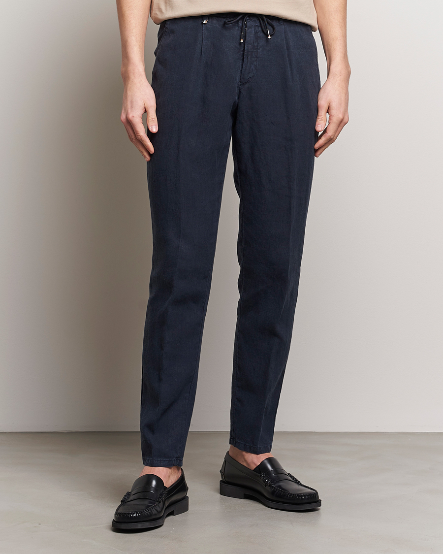 Mies | Vaatteet | BOSS BLACK | Genius Slim Fit Linen Pants Dark Blue