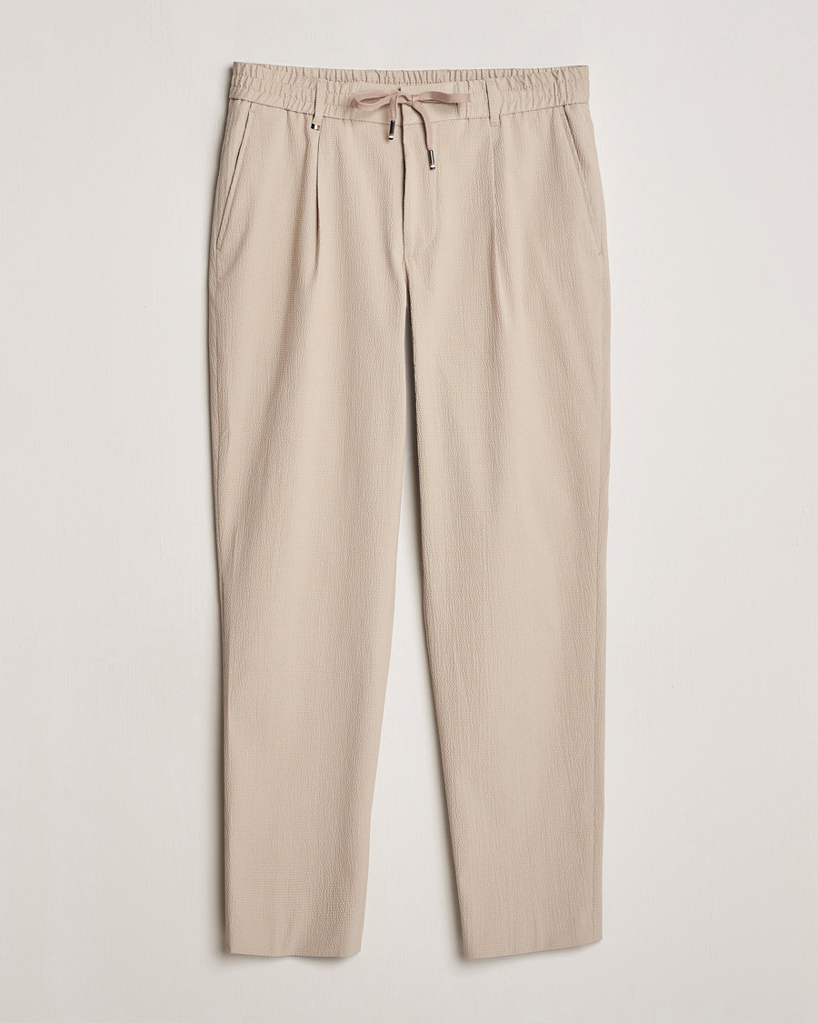Mies | Housut | BOSS BLACK | Perin Cotton Seersucker Pants Dark Beige