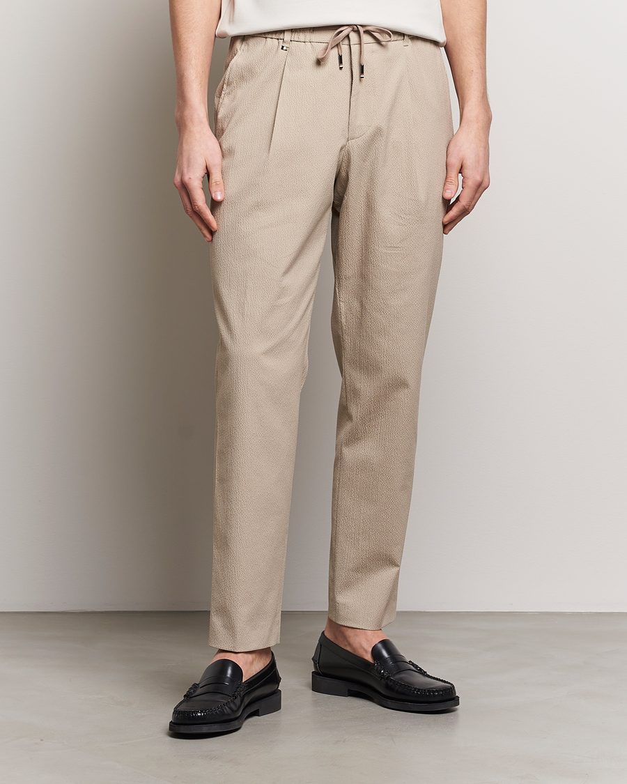 Mies | Housut | BOSS BLACK | Perin Cotton Seersucker Pants Dark Beige
