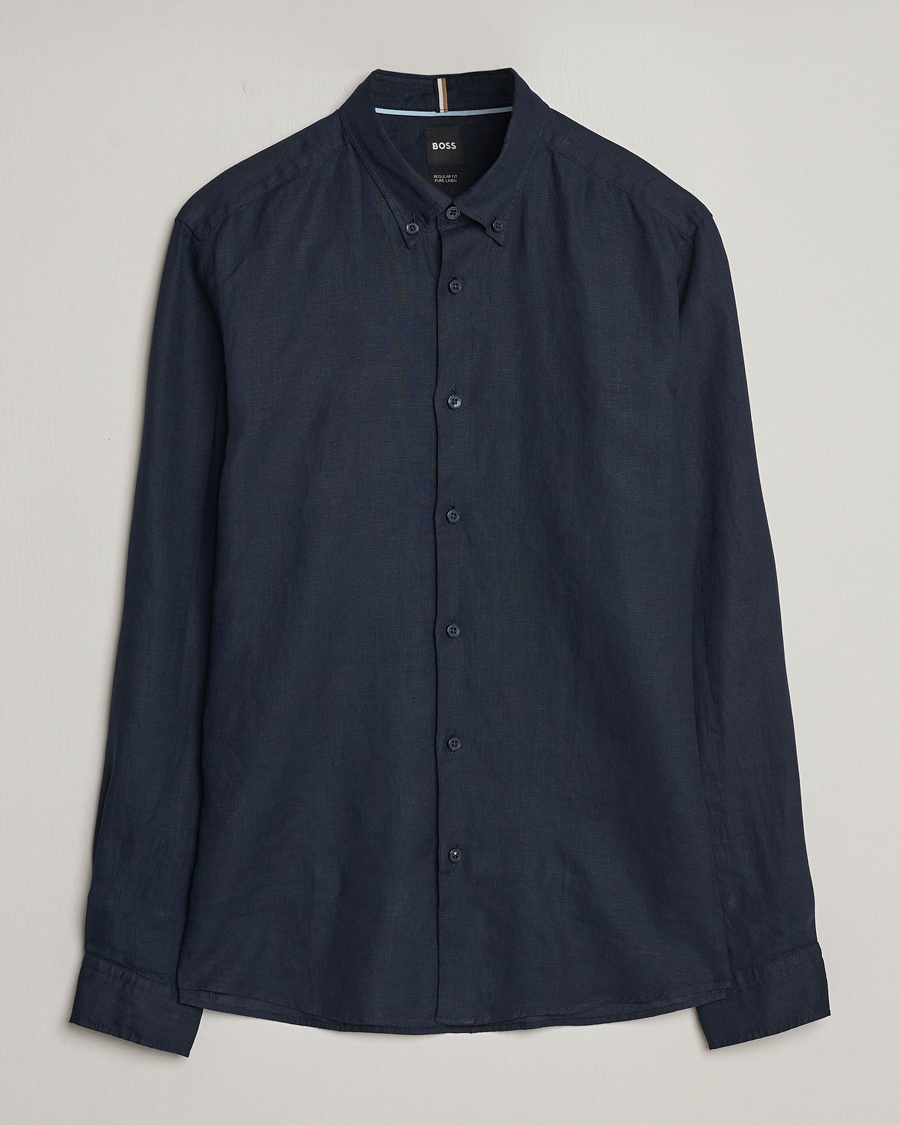 Mies | Kauluspaidat | BOSS BLACK | Liam Linen Shirt Dark Blue