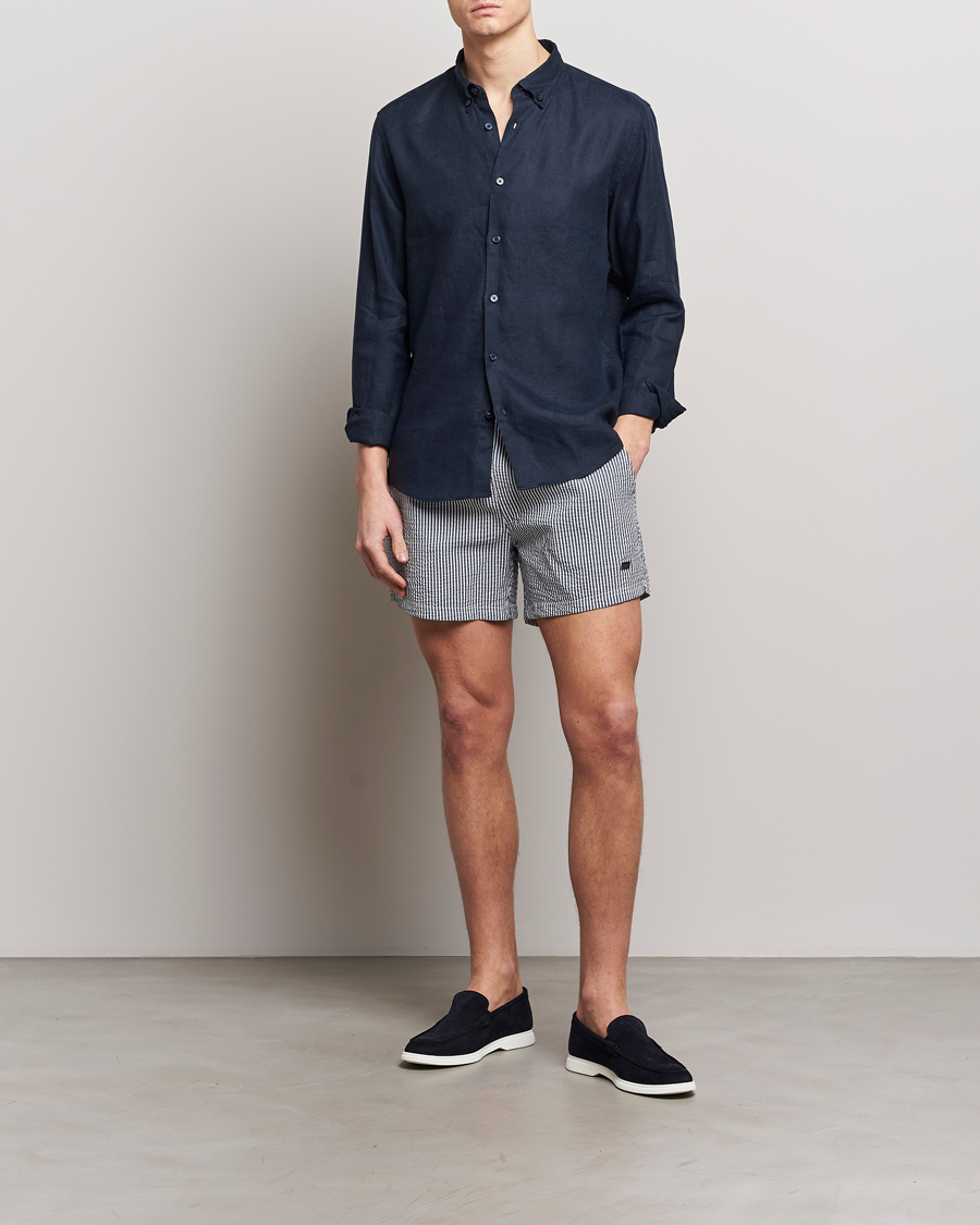 Mies | Kauluspaidat | BOSS BLACK | Liam Linen Shirt Dark Blue