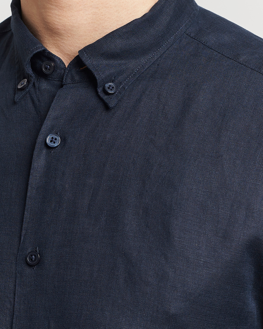 Mies | Kauluspaidat | BOSS BLACK | Liam Linen Shirt Dark Blue