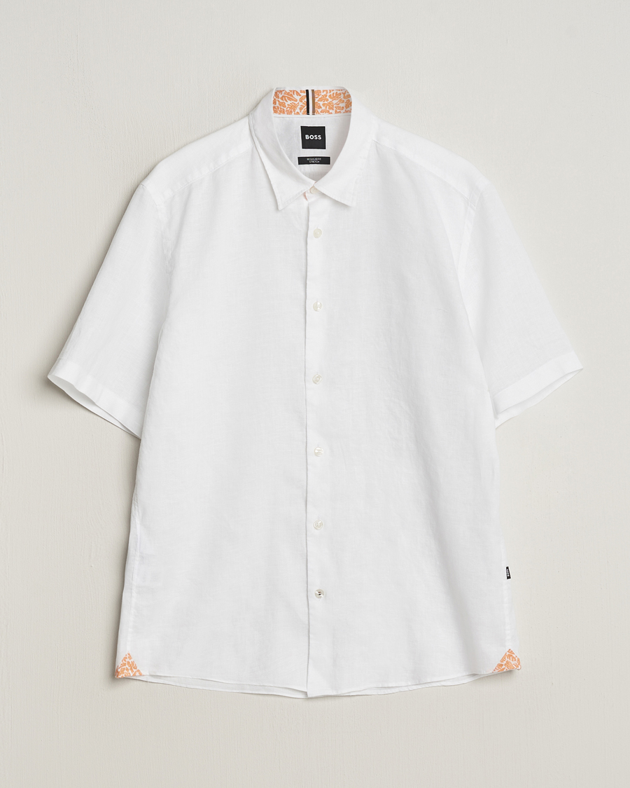Mies | Kauluspaidat | BOSS BLACK | Liam Short Sleeve Linen Shirt White