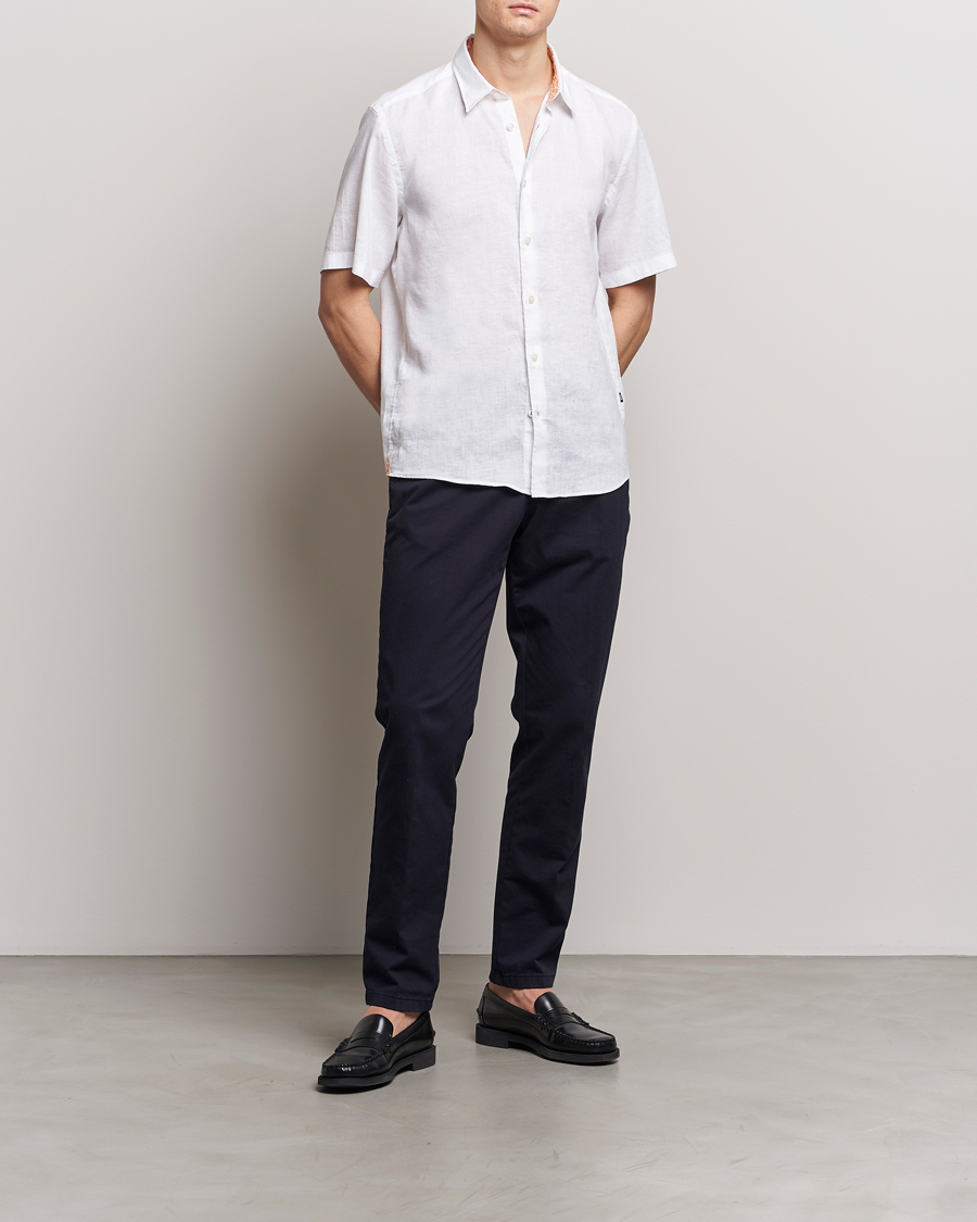 Mies | Kauluspaidat | BOSS BLACK | Liam Short Sleeve Linen Shirt White