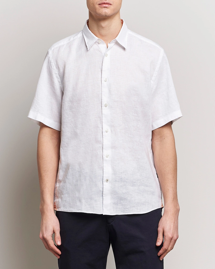Mies | Pellavan paluu | BOSS BLACK | Liam Short Sleeve Linen Shirt White