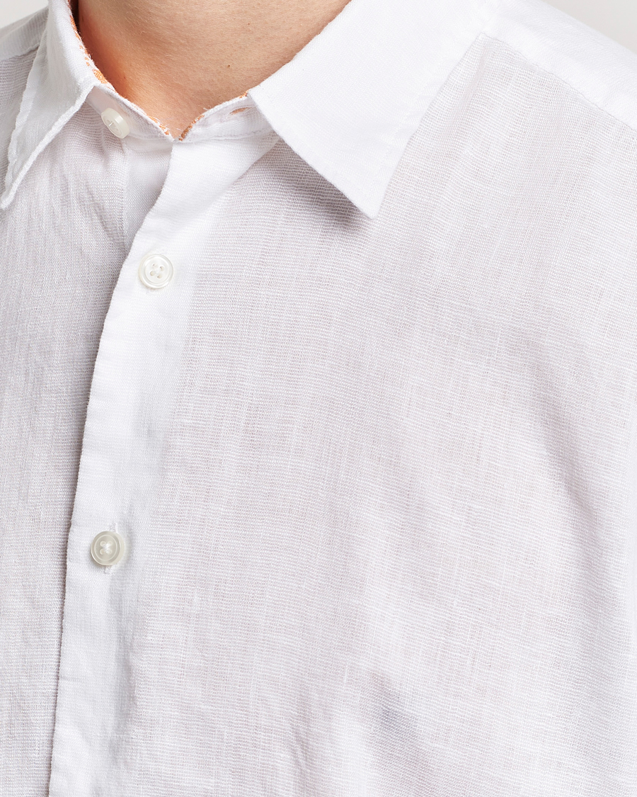 Mies | Kauluspaidat | BOSS BLACK | Liam Short Sleeve Linen Shirt White