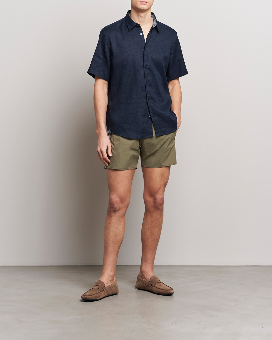 Mies | Kauluspaidat | BOSS BLACK | Liam Short Sleeve Linen Shirt Dark Blue