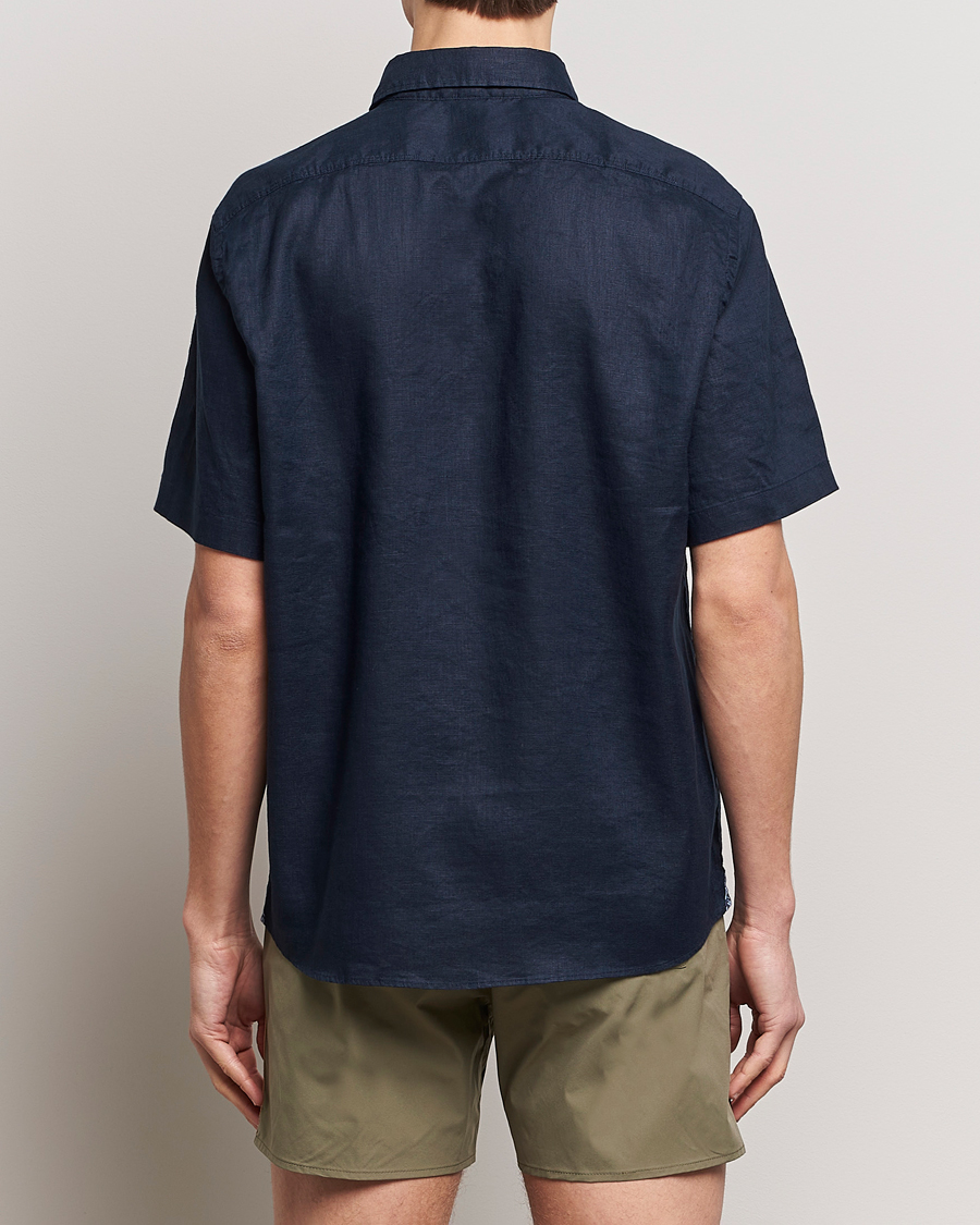 Mies | Kauluspaidat | BOSS BLACK | Liam Short Sleeve Linen Shirt Dark Blue