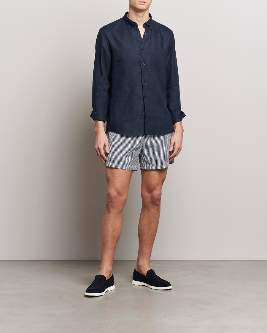 Mies | Uimahousut | BOSS BLACK | Velvetfish Seersucker Swimshorts Navy