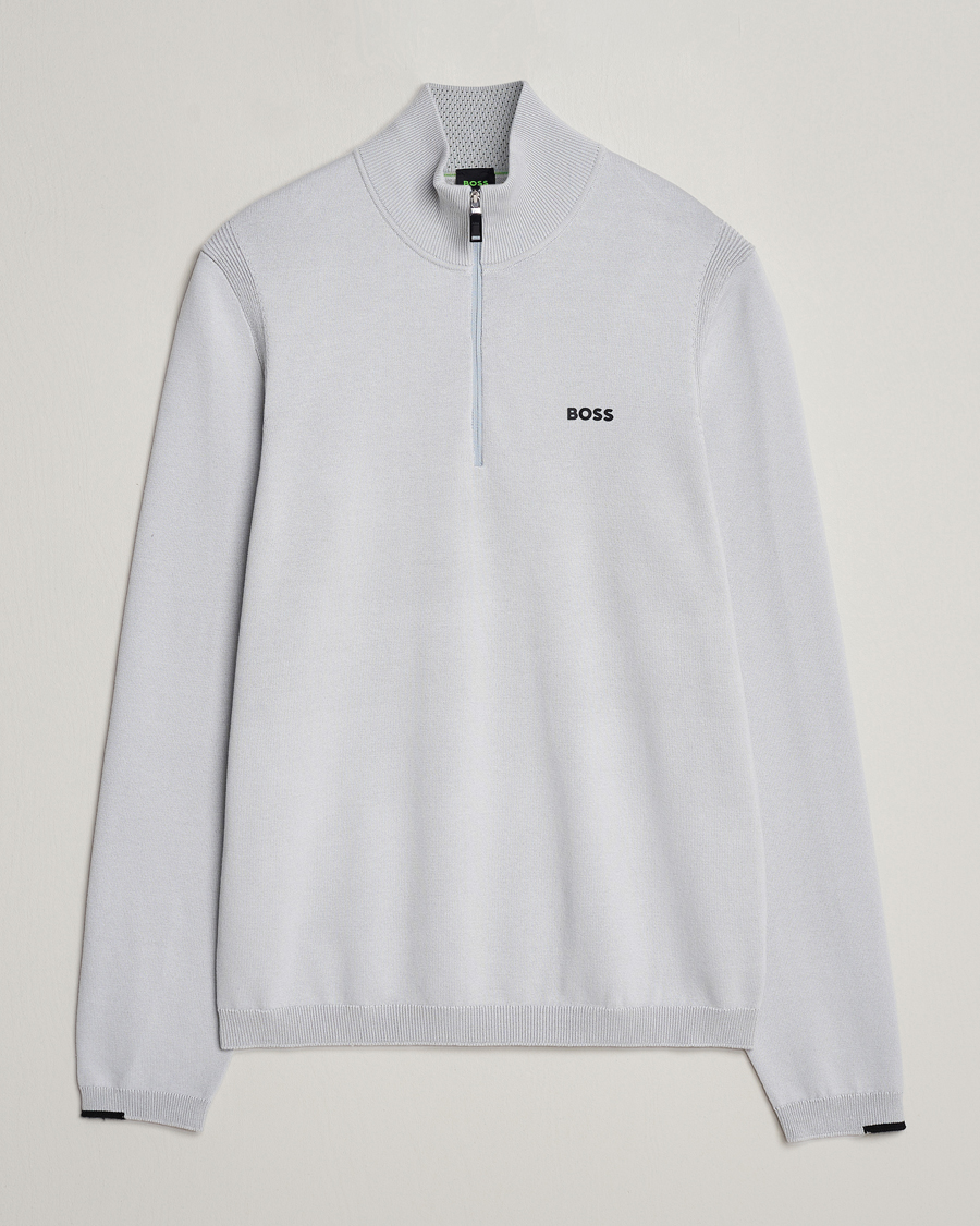 Mies | Puserot | BOSS GREEN | Ever Knitted Half Zip Light Grey