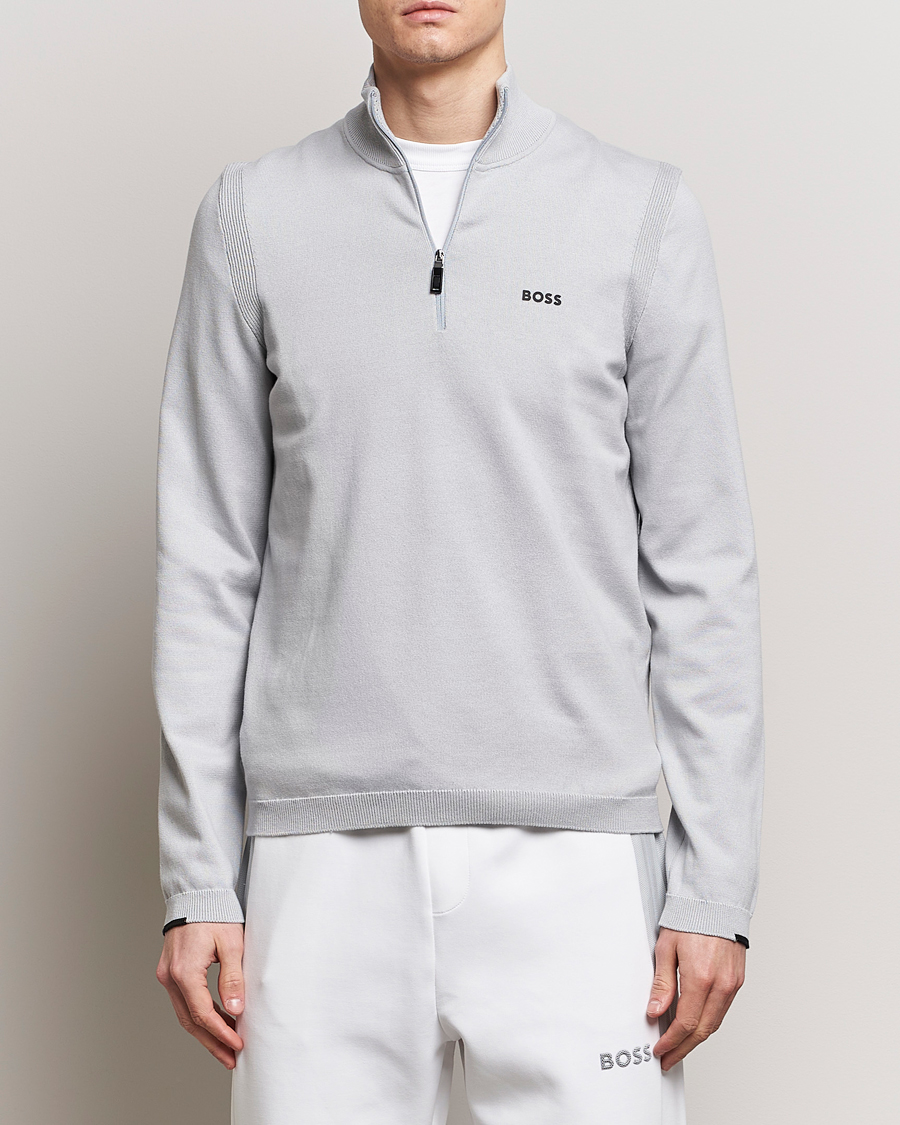 Mies | Puserot | BOSS GREEN | Ever Knitted Half Zip Light Grey