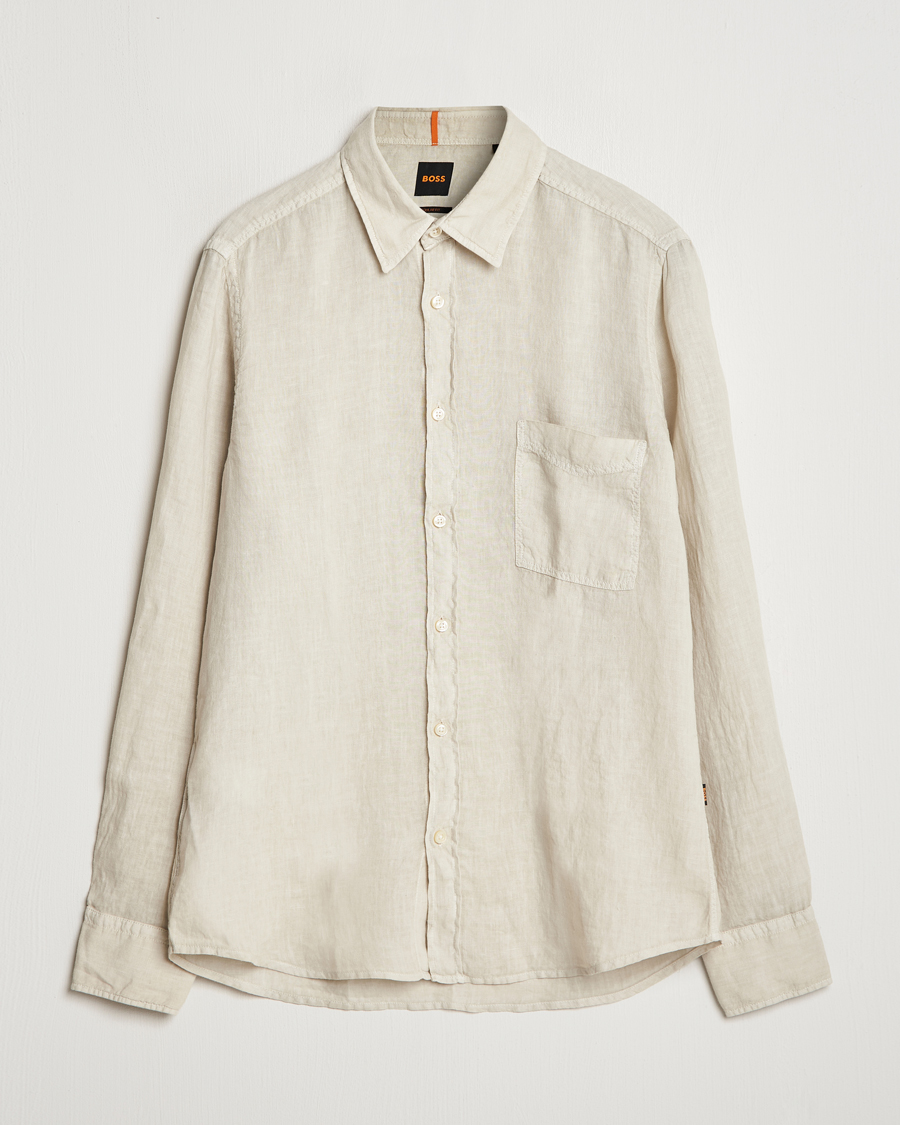 Mies | Kauluspaidat | BOSS ORANGE | Relegant Linen Shirt Light Beige