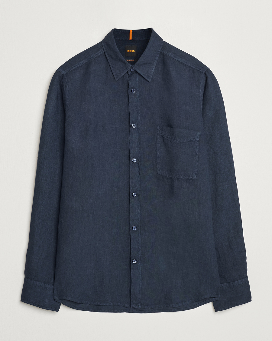 Mies | Kauluspaidat | BOSS ORANGE | Relegant Linen Shirt Dark Blue