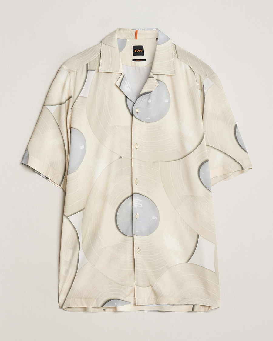 Mies | Kauluspaidat | BOSS ORANGE | Rayer Short Sleeve Printed Shirt Light Beige