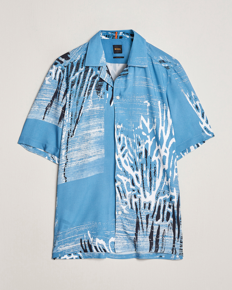 Mies | Kauluspaidat | BOSS ORANGE | Rayer Short Sleeve Printed Shirt Open Blue