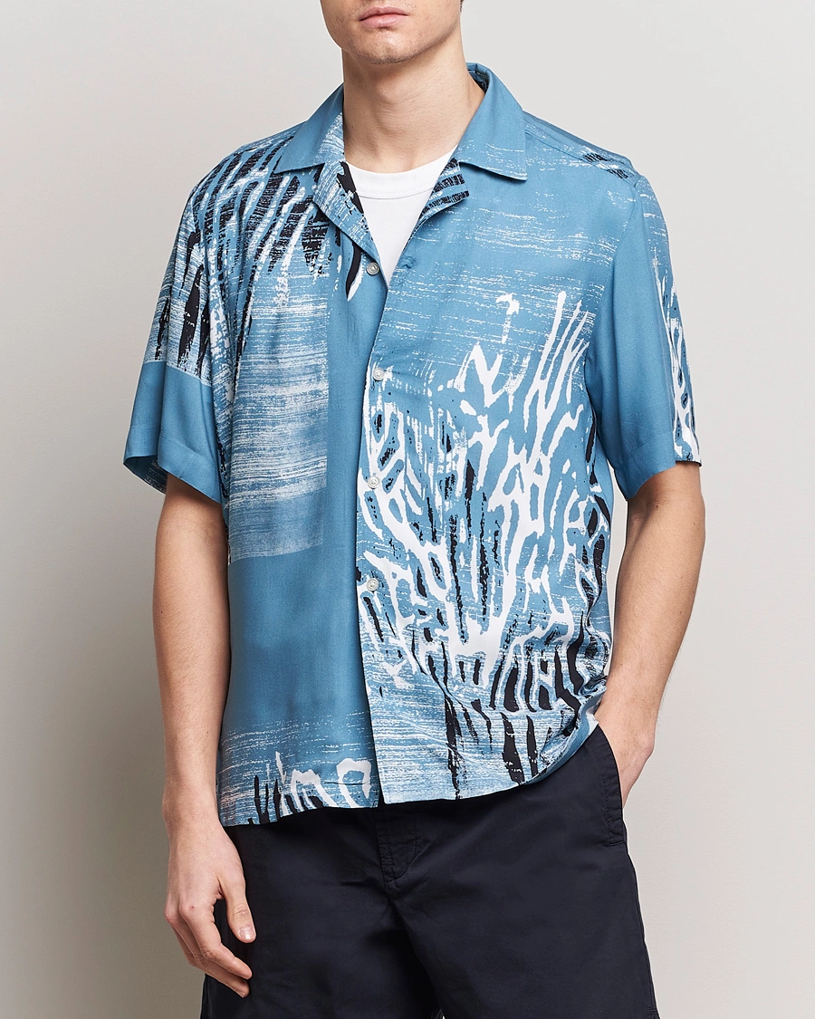 Mies | Lyhythihaiset kauluspaidat | BOSS ORANGE | Rayer Short Sleeve Printed Shirt Open Blue