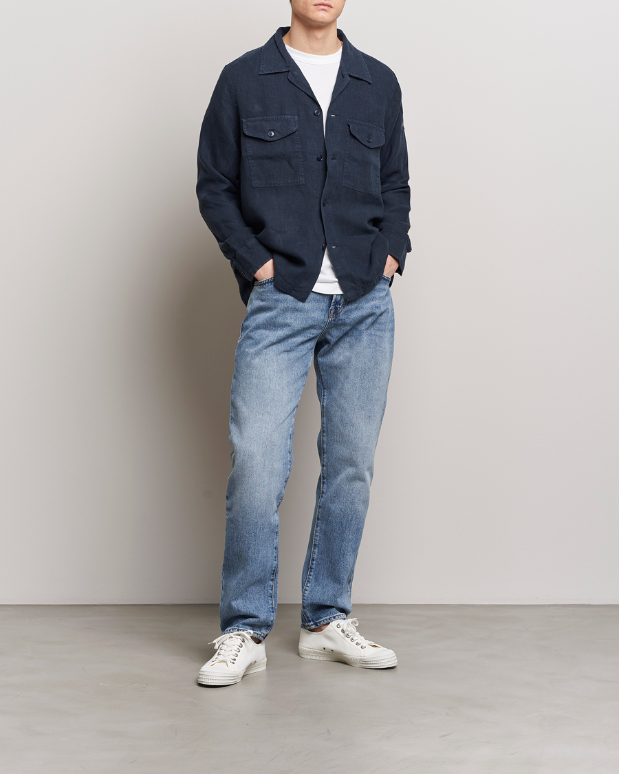 Mies | Kauluspaidat | BOSS ORANGE | Lovel Linen Overshirt Dark Blue