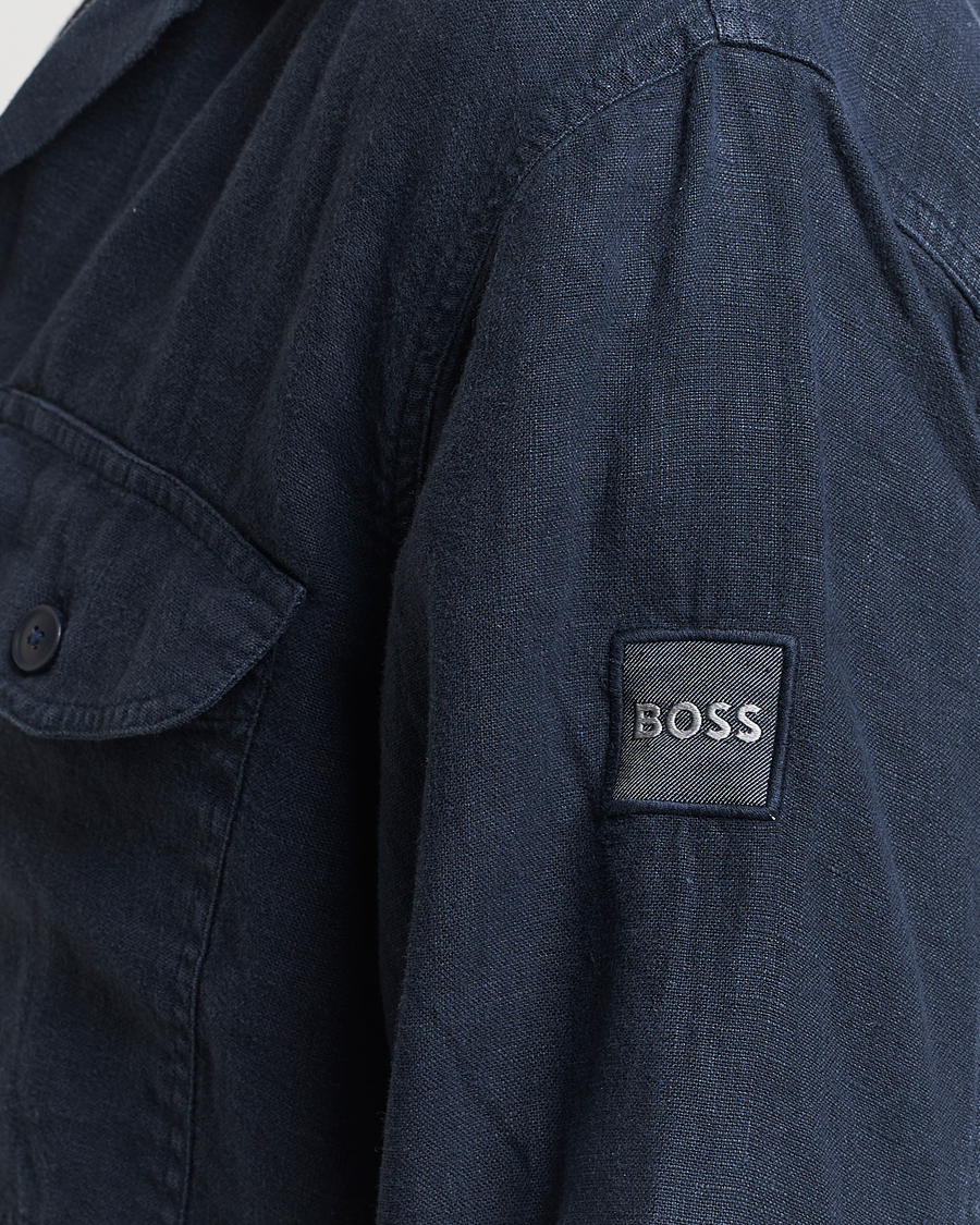 Mies | Kauluspaidat | BOSS ORANGE | Lovel Linen Overshirt Dark Blue