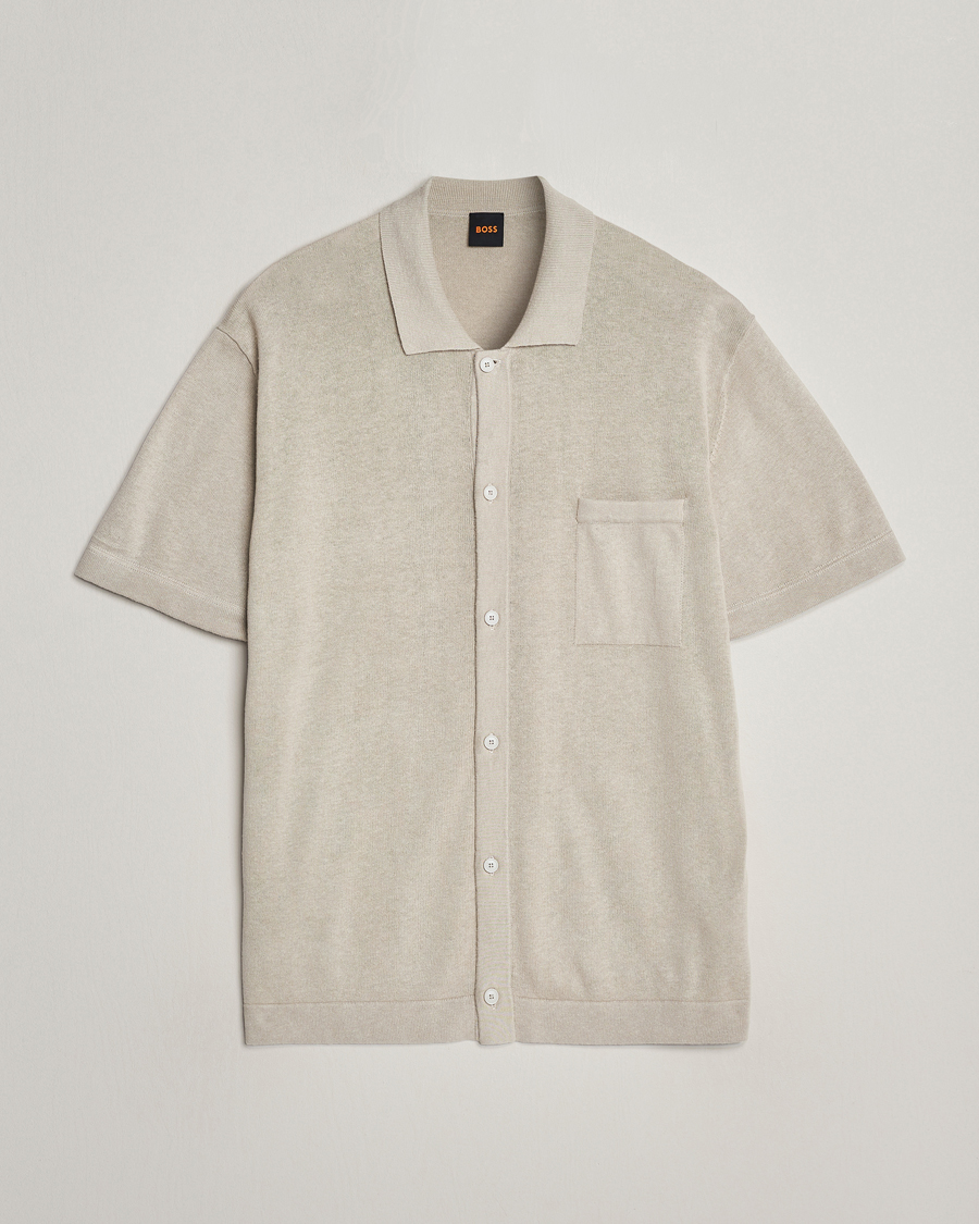 Mies | Kauluspaidat | BOSS ORANGE | Kamiccio Knitted Short Sleeve Shirt Light Beige