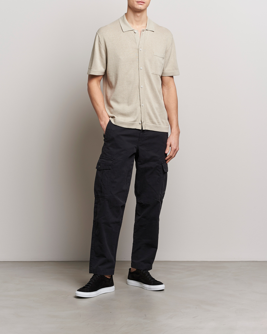 Mies | Kauluspaidat | BOSS ORANGE | Kamiccio Knitted Short Sleeve Shirt Light Beige