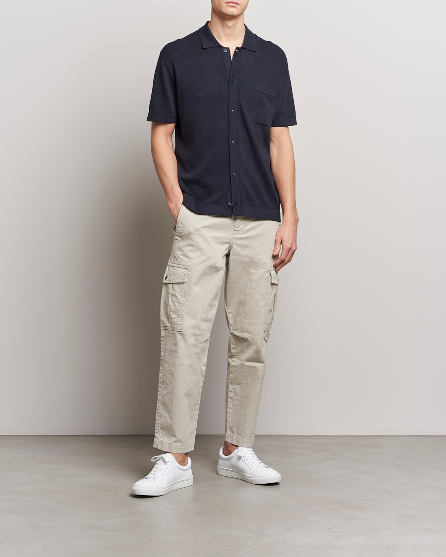 Mies | Kauluspaidat | BOSS ORANGE | Kamiccio Knitted Short Sleeve Shirt Dark Blue