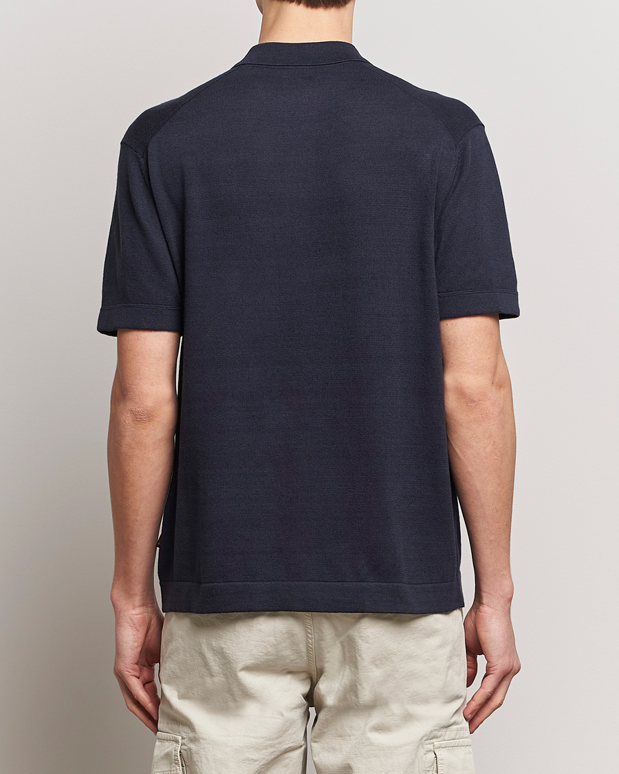 Mies | Kauluspaidat | BOSS ORANGE | Kamiccio Knitted Short Sleeve Shirt Dark Blue