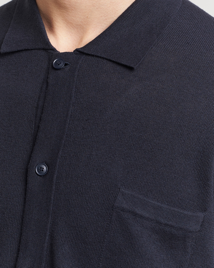 Mies | Kauluspaidat | BOSS ORANGE | Kamiccio Knitted Short Sleeve Shirt Dark Blue