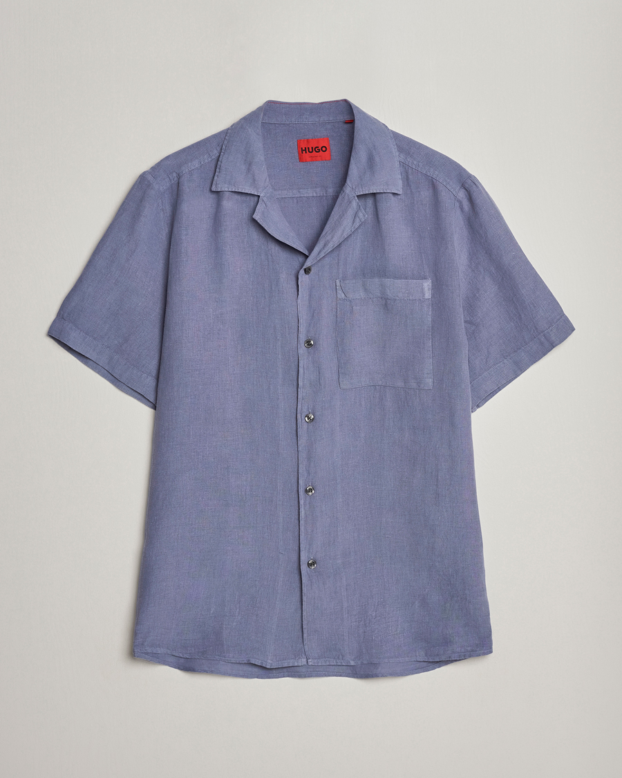 Mies | Kauluspaidat | HUGO | Ellino Short Sleeve Linen Shirt Open Blue