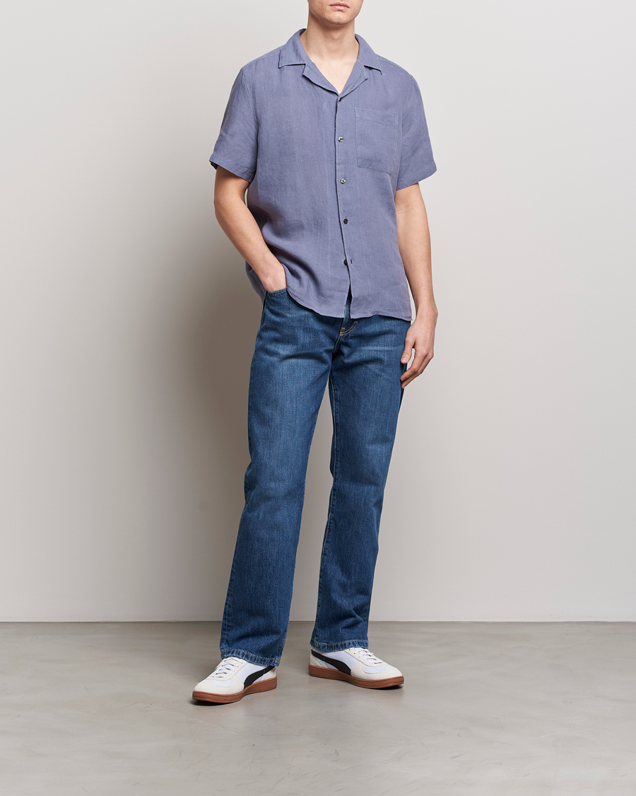 Mies | Kauluspaidat | HUGO | Ellino Short Sleeve Linen Shirt Open Blue