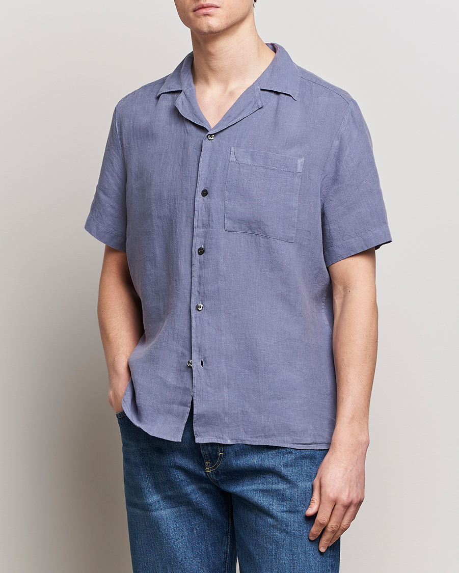 Mies | Rennot | HUGO | Ellino Short Sleeve Linen Shirt Open Blue