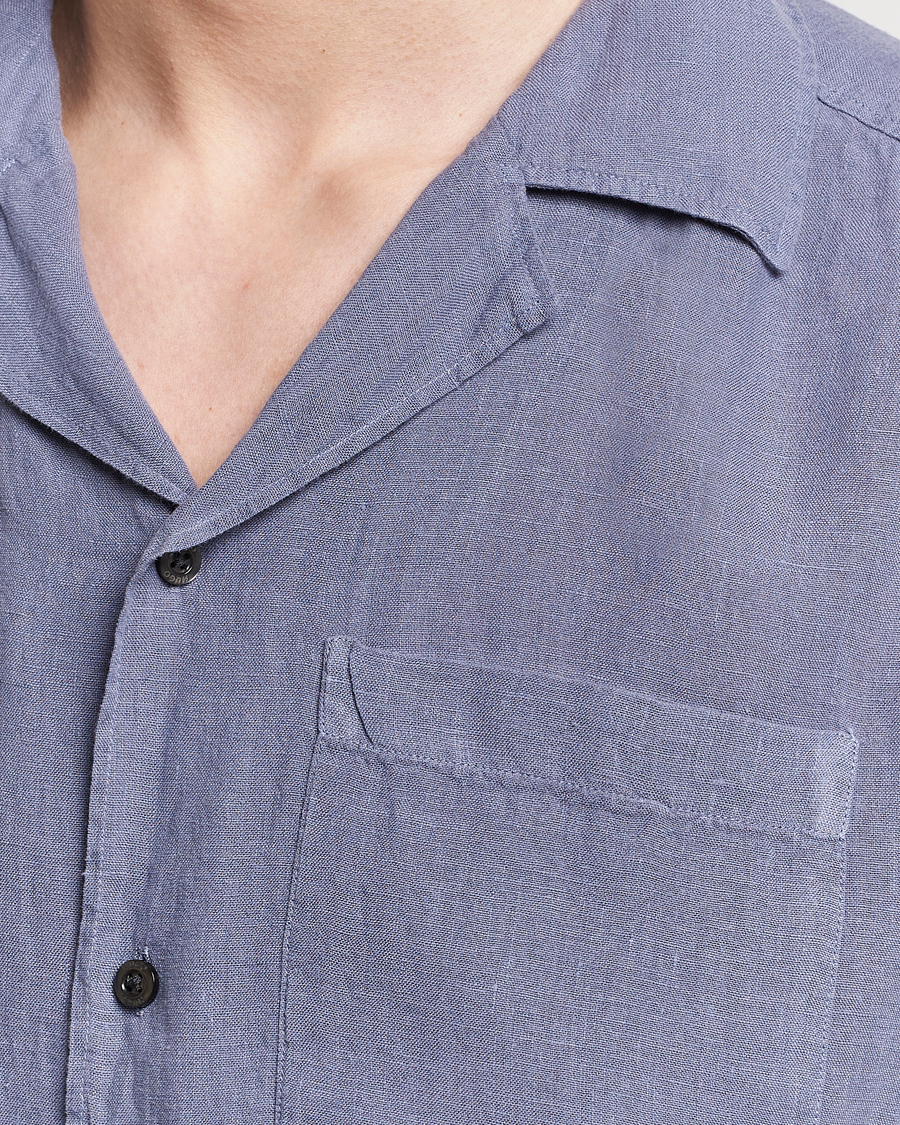 Mies | Kauluspaidat | HUGO | Ellino Short Sleeve Linen Shirt Open Blue