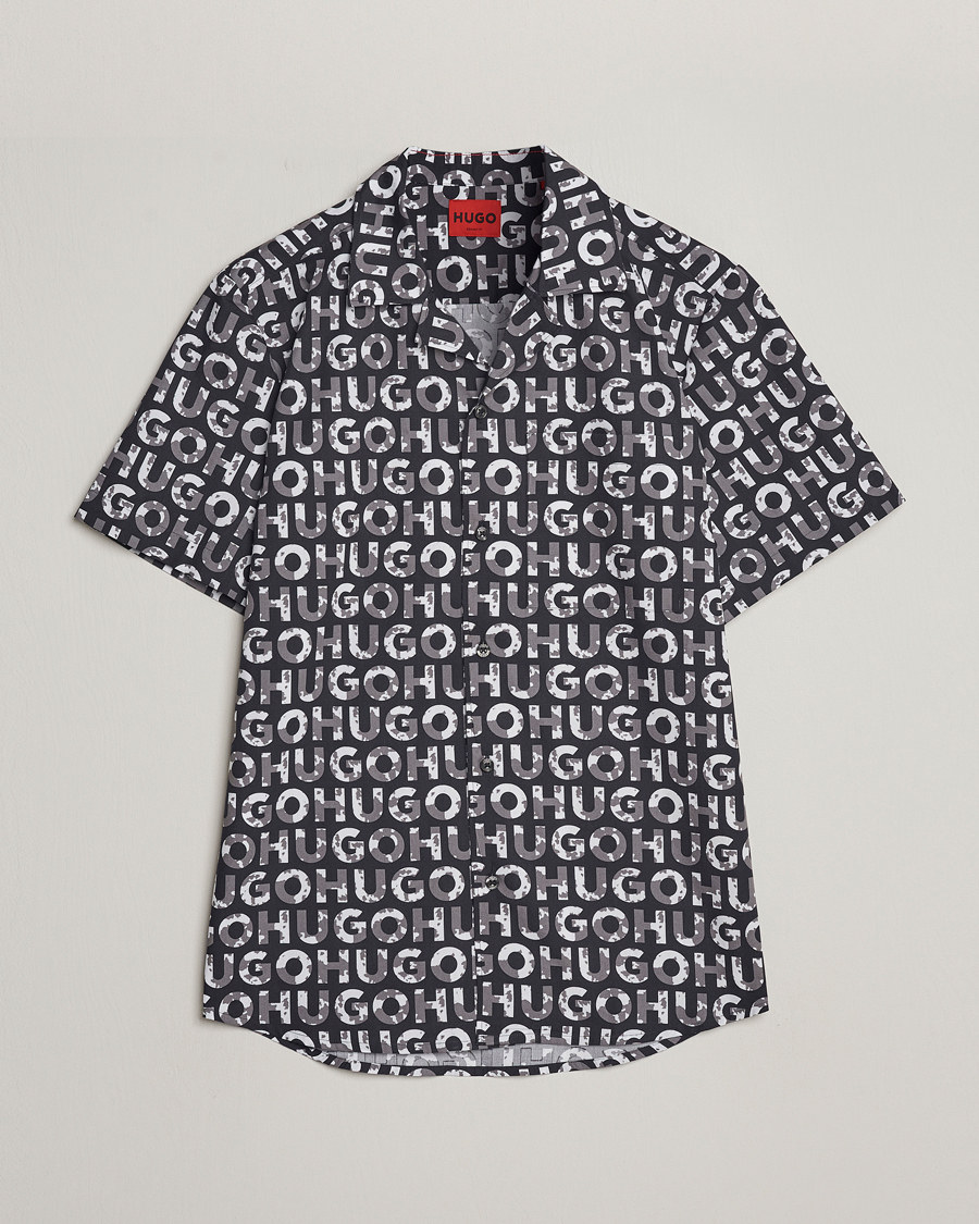 Mies | Kauluspaidat | HUGO | Ellino Short Sleeve Cotton Shirt Black/White
