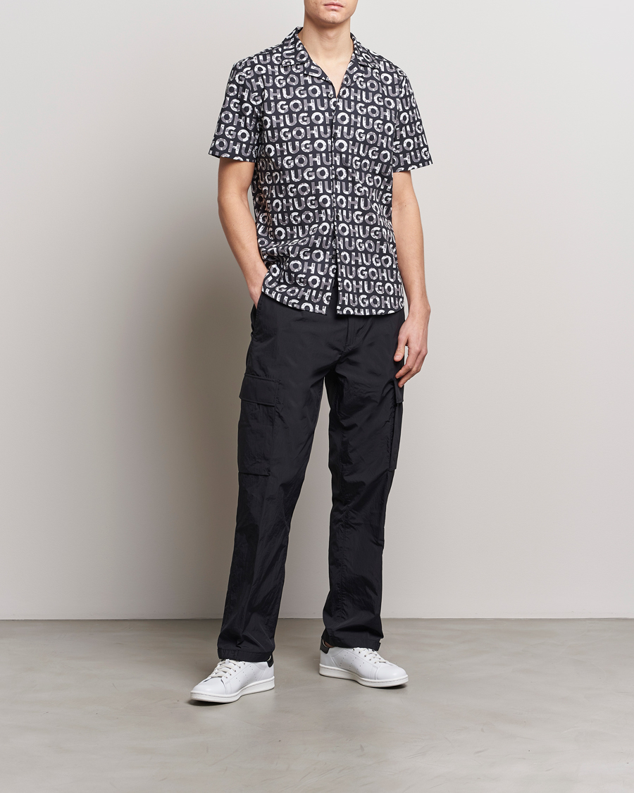 Mies | Kauluspaidat | HUGO | Ellino Short Sleeve Cotton Shirt Black/White