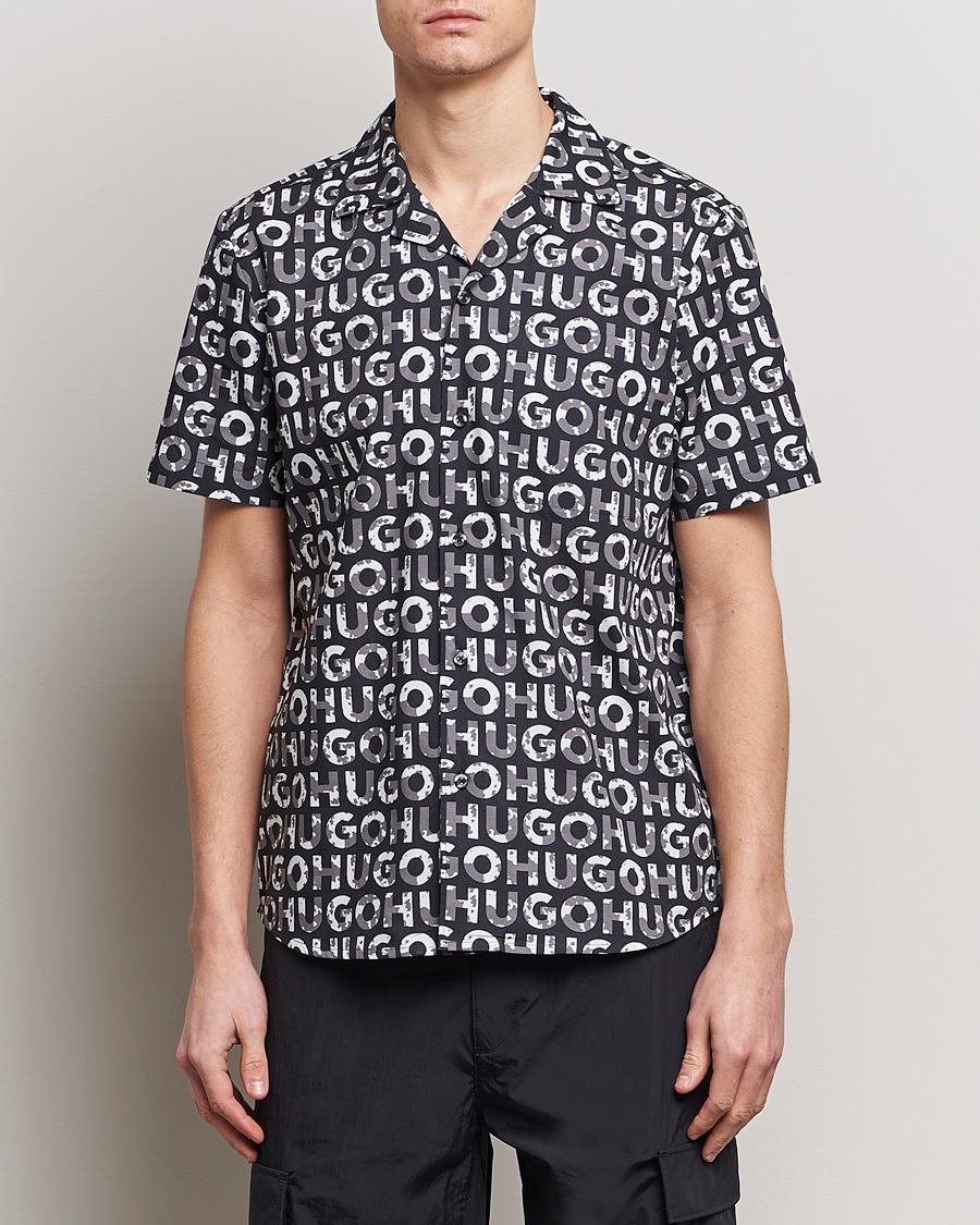 Mies | Kauluspaidat | HUGO | Ellino Short Sleeve Cotton Shirt Black/White