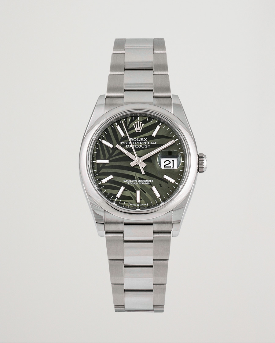 Mies | Rolex Pre-Owned Datejust Palm Motif 126200 Silver | Rolex Pre-Owned | Datejust Palm Motif 126200 Silver