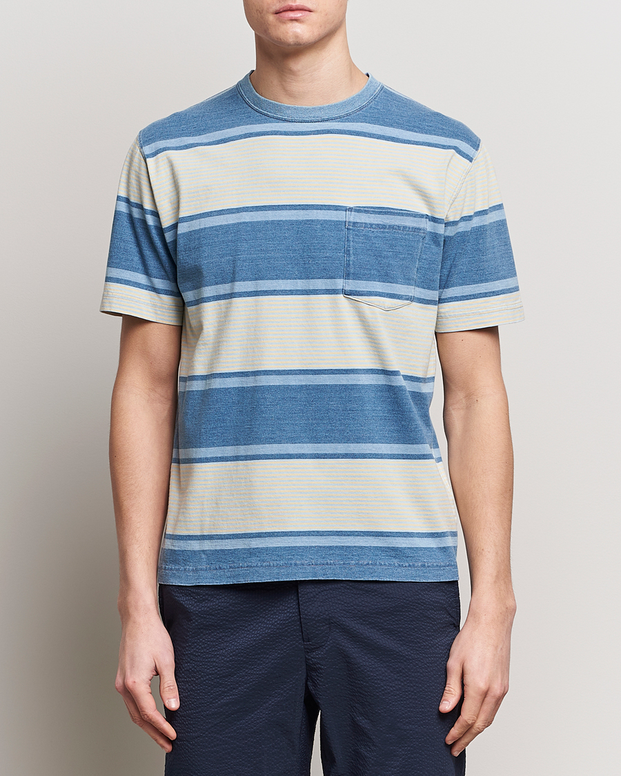 Mies | Lyhythihaiset t-paidat | BEAMS PLUS | Indigo Dyed Striped T-Shirt Sax Blue