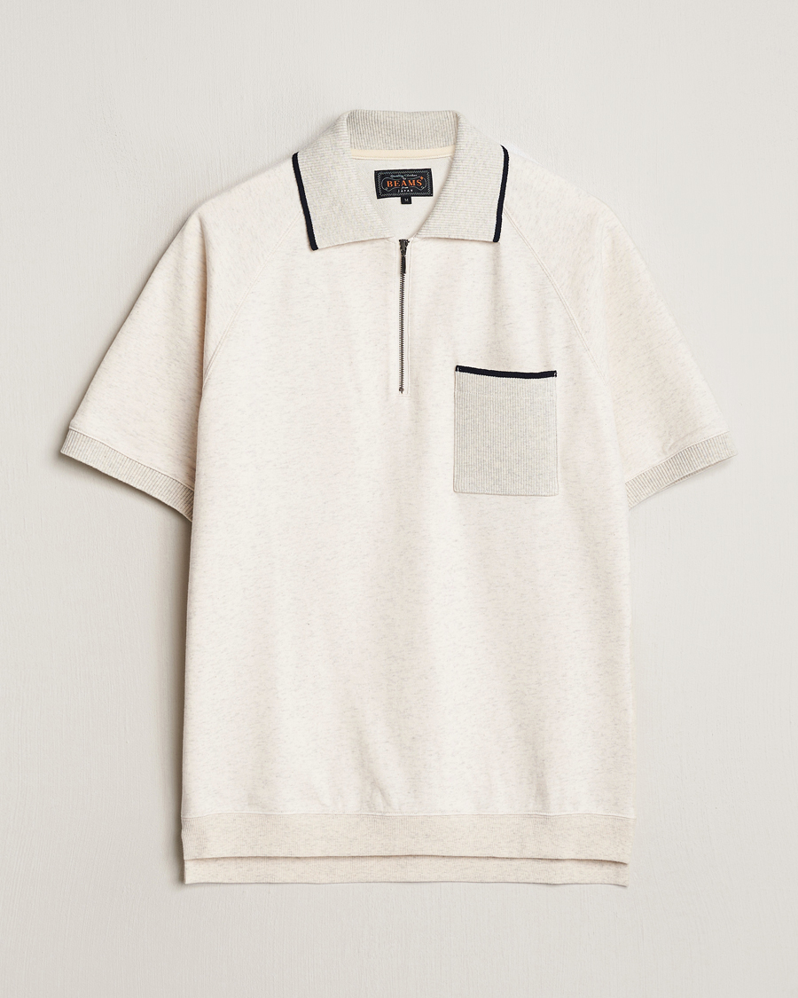 Mies | Pikeet | BEAMS PLUS | Half Zip Light Fleece Polo Oatmeal