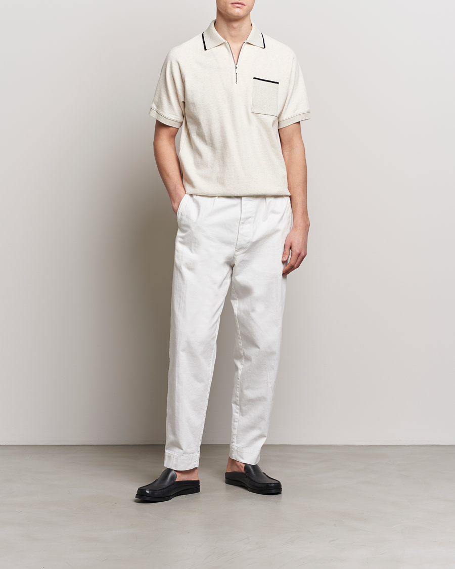 Mies | Pikeet | BEAMS PLUS | Half Zip Light Fleece Polo Oatmeal