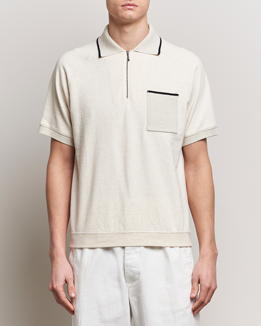 Mies | Pikeet | BEAMS PLUS | Half Zip Light Fleece Polo Oatmeal