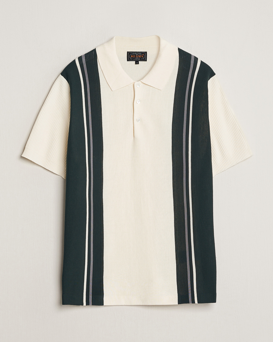 Mies | Pikeet | BEAMS PLUS | Knit Stripe Short Sleeve Polo White/Green