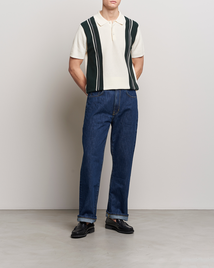 Mies | Pikeet | BEAMS PLUS | Knit Stripe Short Sleeve Polo White/Green