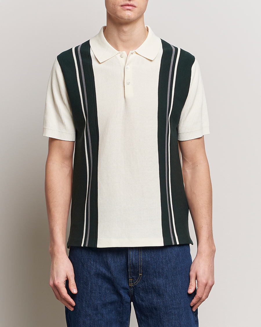 Mies | Lyhythihaiset pikeepaidat | BEAMS PLUS | Knit Stripe Short Sleeve Polo White/Green