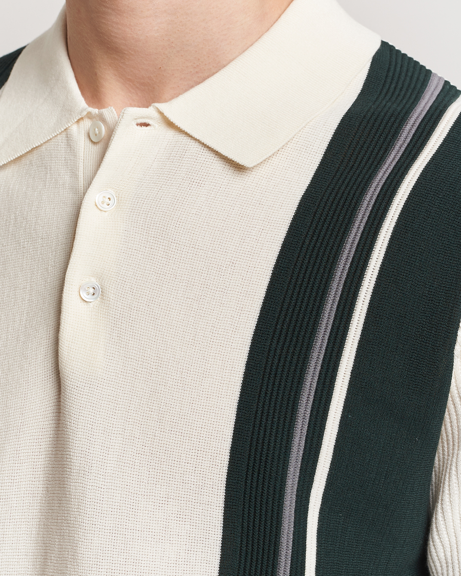 Mies | Pikeet | BEAMS PLUS | Knit Stripe Short Sleeve Polo White/Green